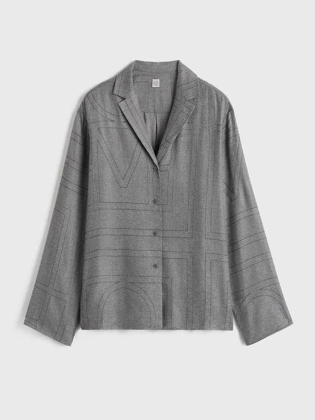 Monogram flannel pj top smoke melange