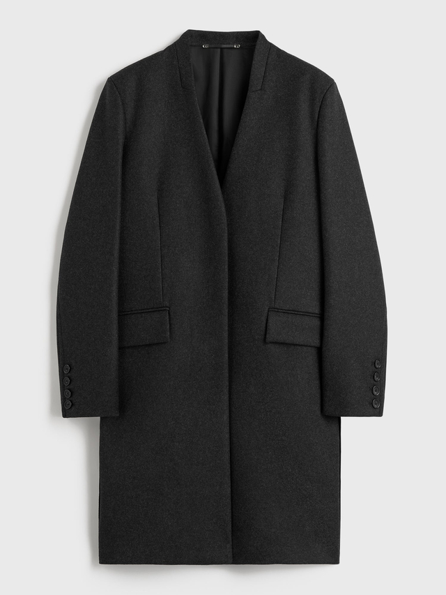 Deep pleat coat charcoal melange