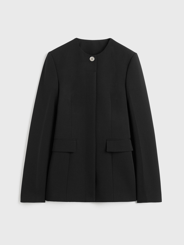 Collarless cinched jacket black