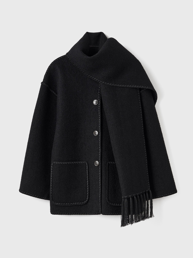 Embroidered scarf jacket black