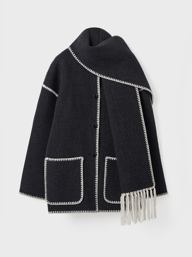 Embroidered scarf jacket dark grey melange