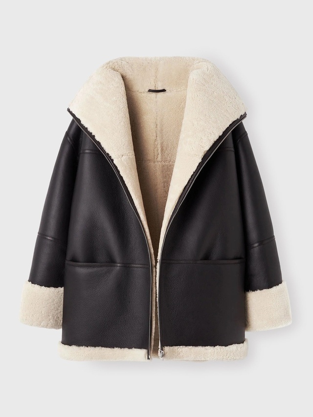 Signature shearling jacket black off white