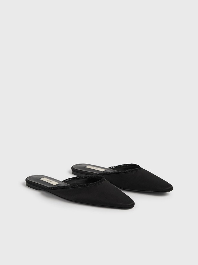 Frayed satin lounge slippers black