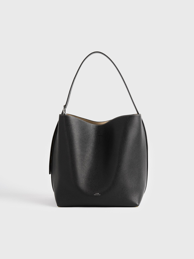 Medium belted grained leather tote black