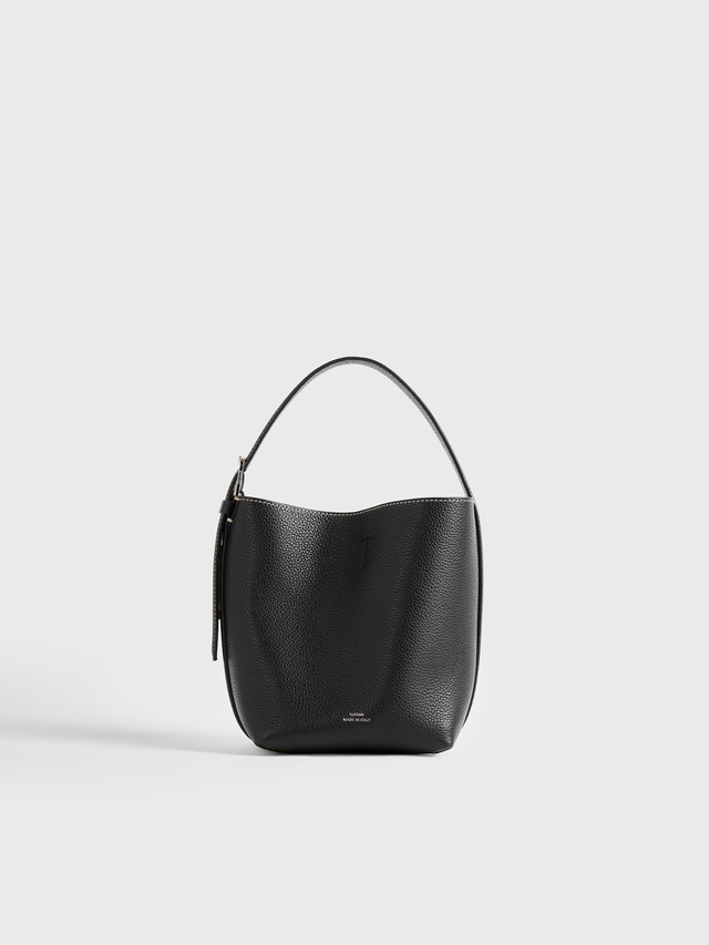 Small belted grained leather tote black