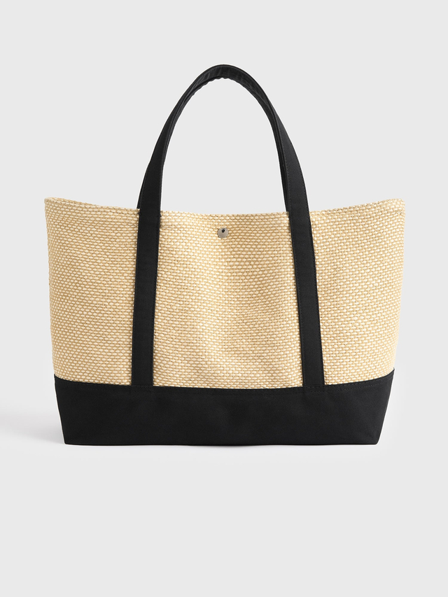 Woven beach tote black ecru