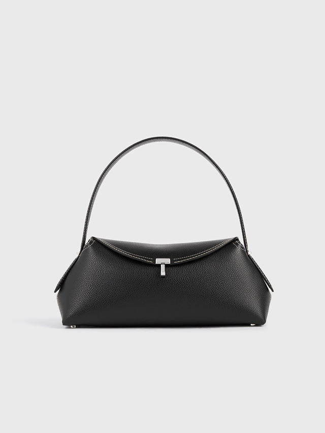 T lock grained leather shoulder black