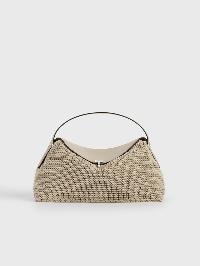 T lock woven leather top handle fawn