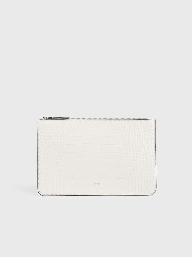 Threefold croco embossed clutch off white