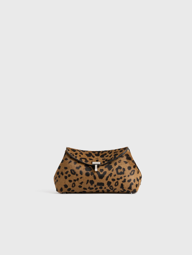 Mini t lock pony hair clutch leopard
