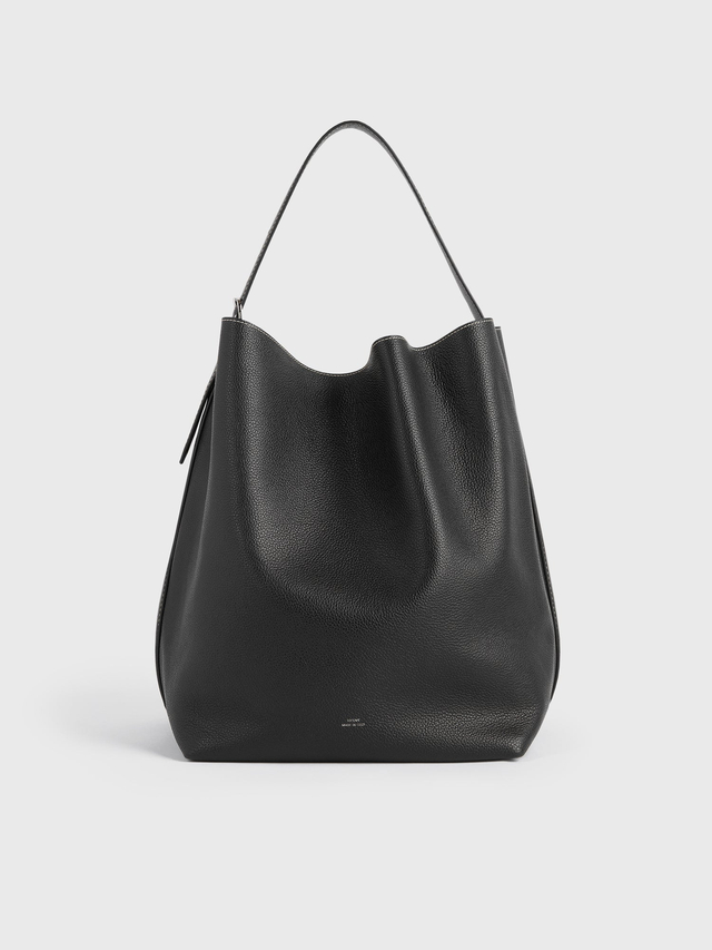 Belted tote black grain