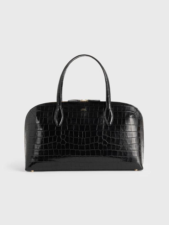 Medium croco embossed day tote black