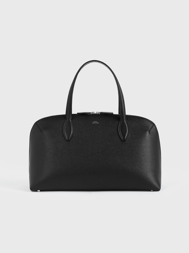 Medium grained leather day tote black
