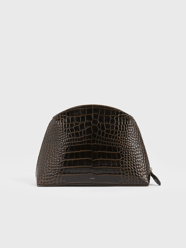 Medium croco embossed day pouch dark brown