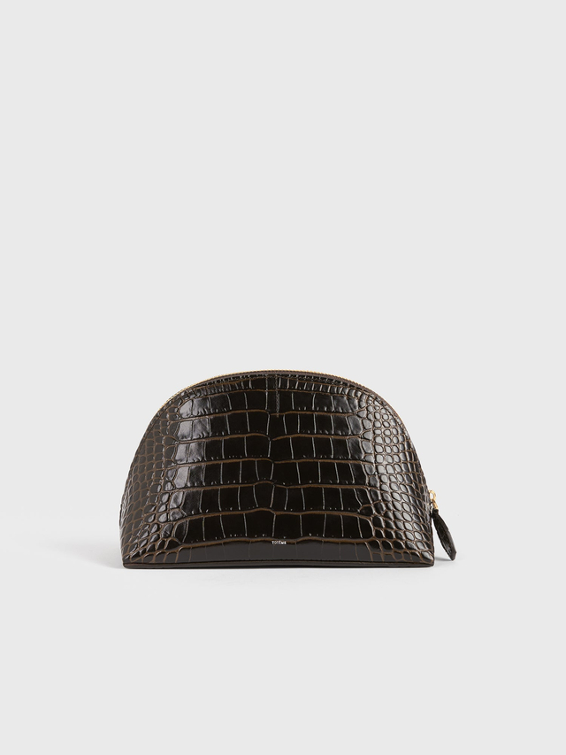Small croco embossed day pouch dark brown