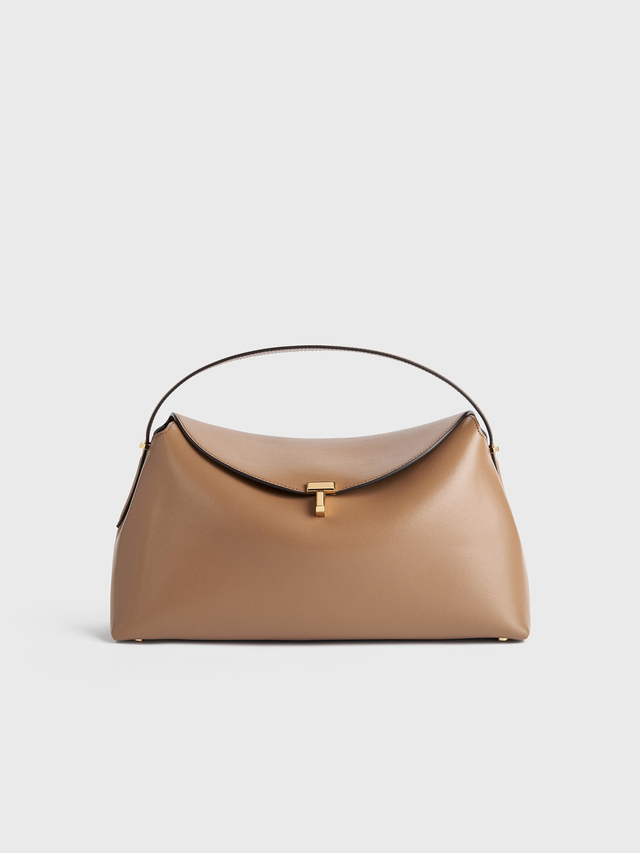 T lock leather top handle camel