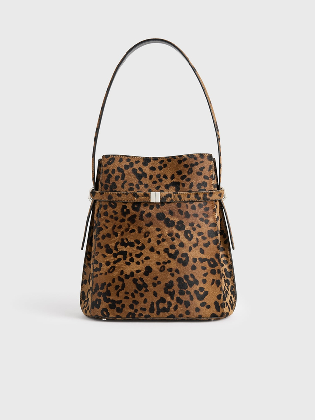 Belted pony hair bucket bag leopard