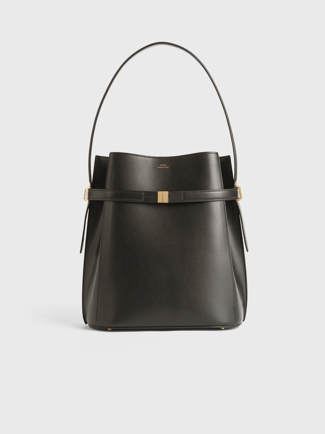 Belted leather bucket bag bark