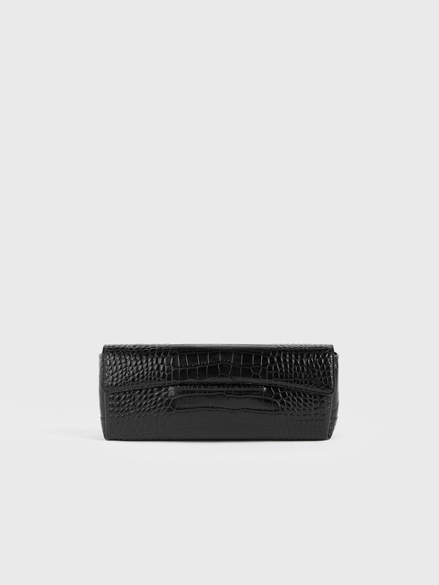 Soft croco embossed t clutch black