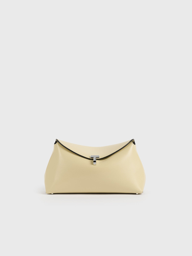 T lock leather clutch champagne