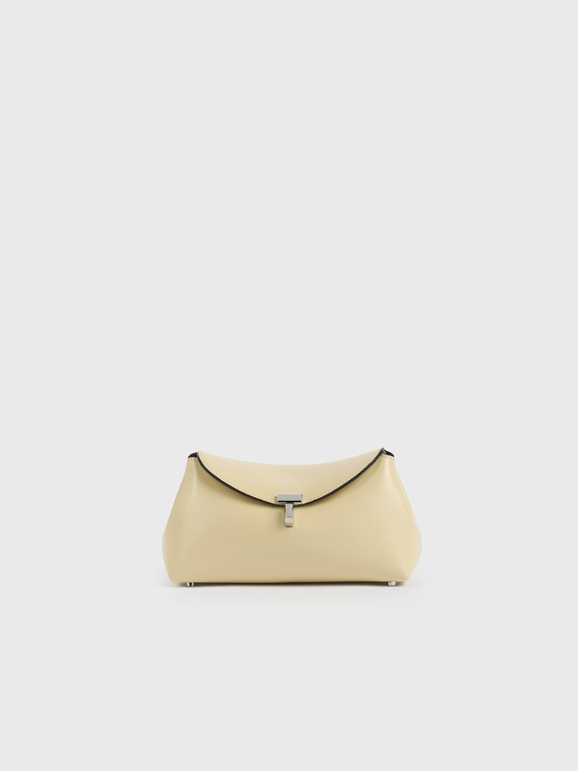 Mini t lock leather clutch champagne