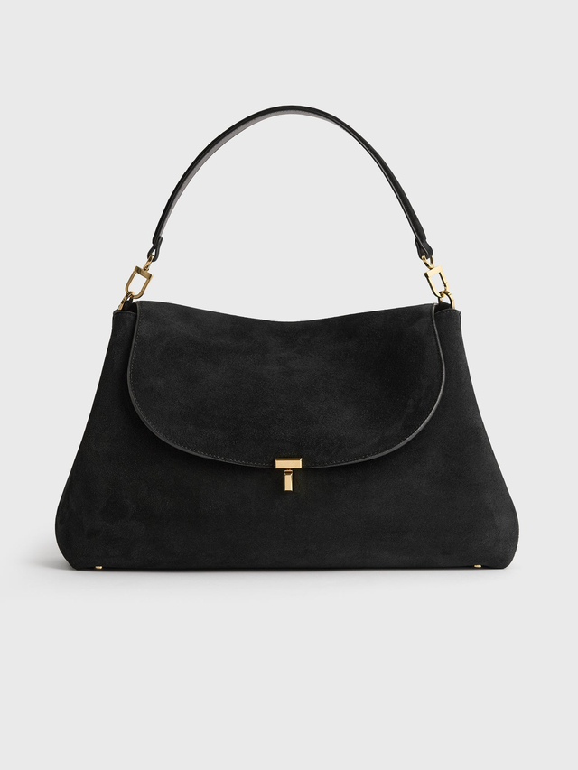 T lock suede satchel black