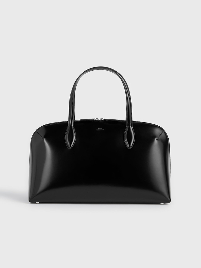 Medium box leather day tote black